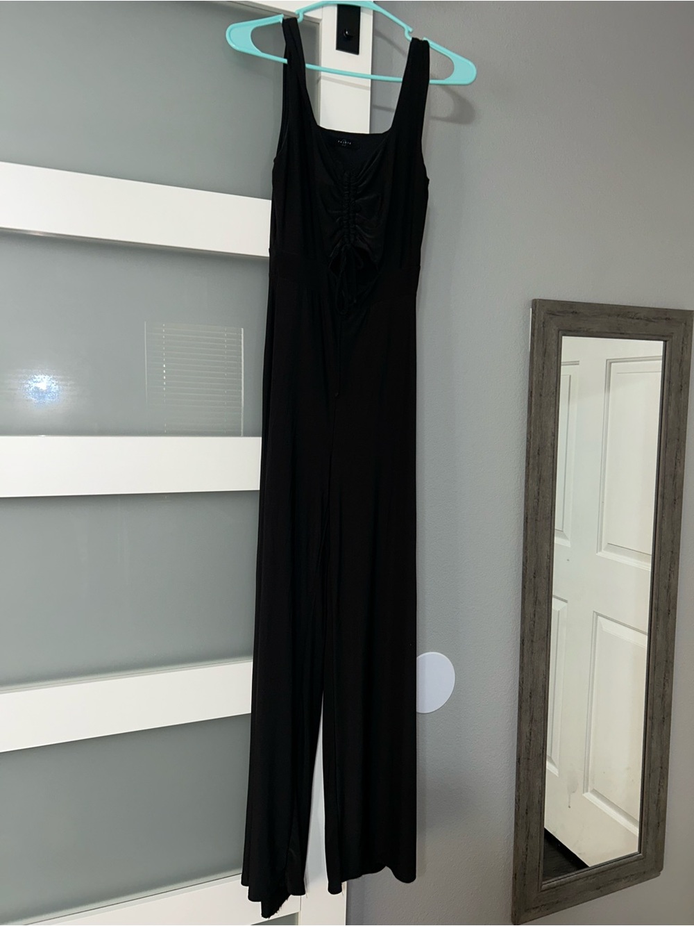 Black Sleeveless Wide-Leg Jumpsuit with Front Ruched Detail
